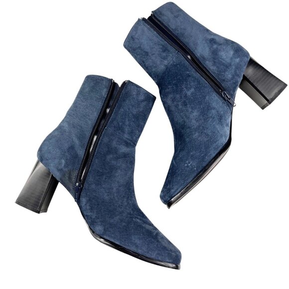 Vintage Chadwick's Blue Suede Leather Upper Ankle Booties Size 8.5 M - Picture 7 of 16